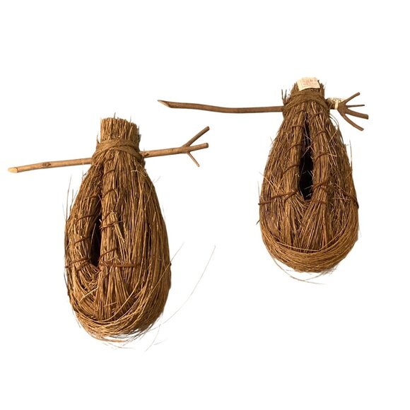 Vintage Handmade Straw Decorative Bird House Natural Rustic Wall Art Set of 2 - Picture 1 of 3